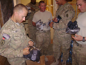 The alpaca socks are a welcome sight for the soldiers.