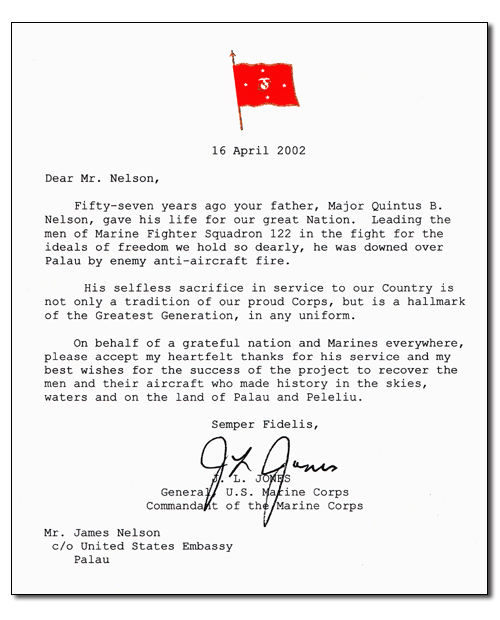 Letter to Jim Nelson from Gen. Jones